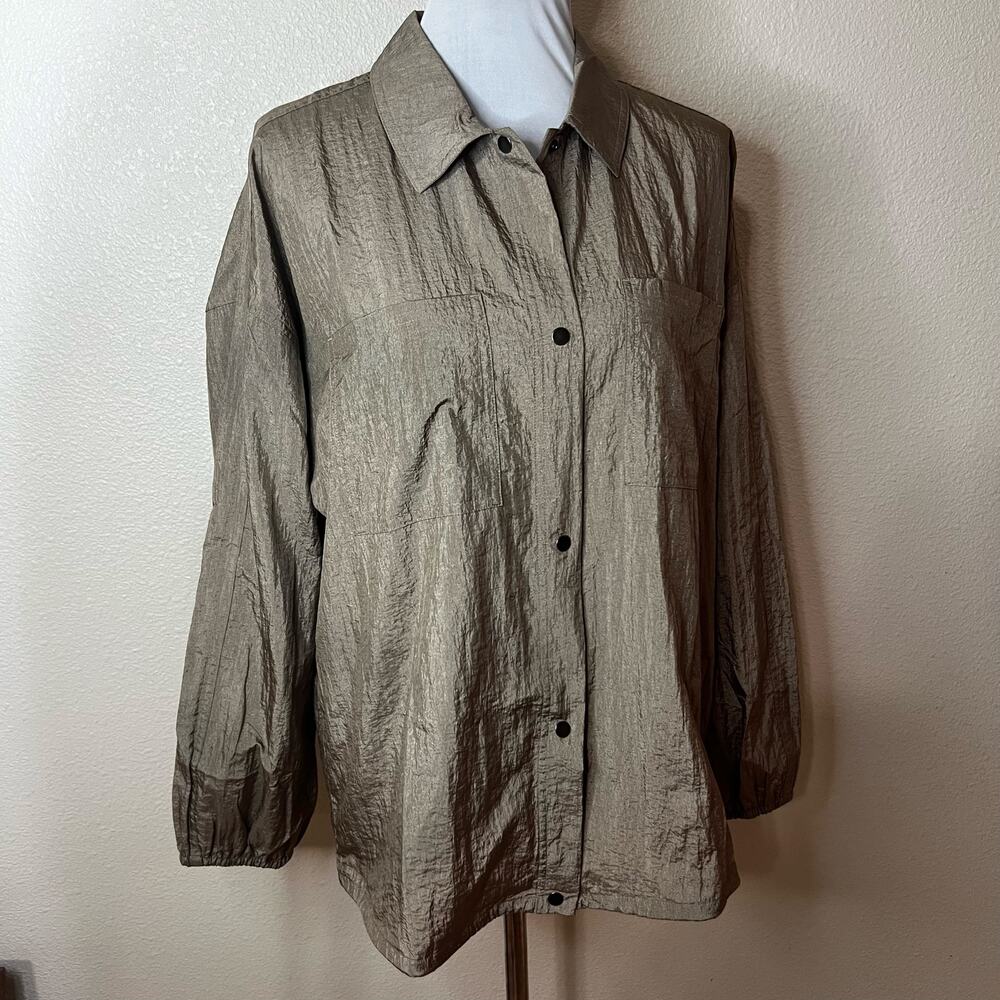 Athleta Lunar Sheen Long Sleeve Shirt in brownstone beige NEW MEDIUM